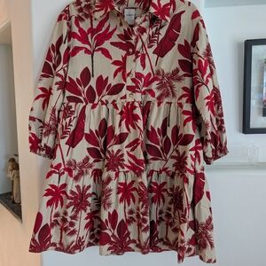 Maeve Red and Cream Leaf Print Dress